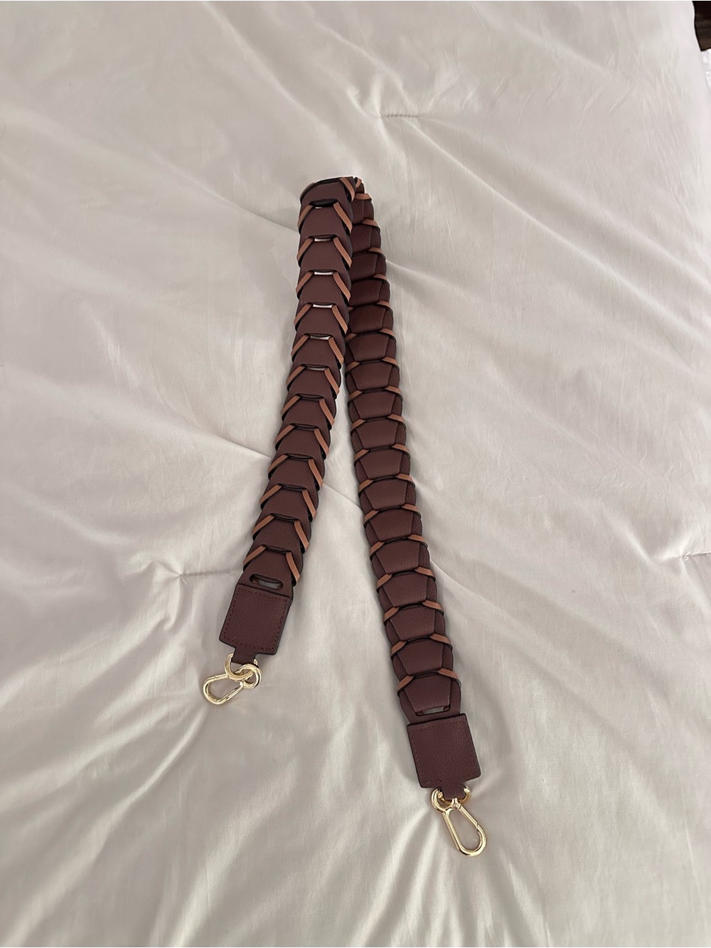 Braided Leather Bag Strap in Deep Brown with Gold Hardware